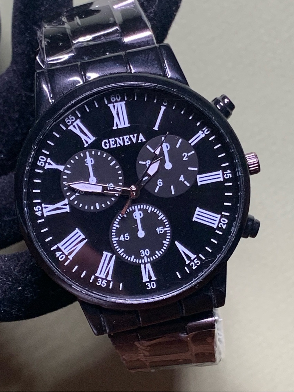 Geneva Men's Black Roman Numeral Stainless Watch